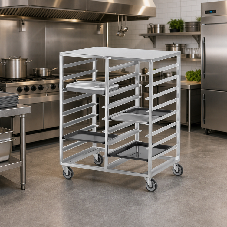 Product image #2 for Aluminum Double-Section Cafeteria Tray Delivery Rack with Solid Top, Side Load, 20-Tray Capacity