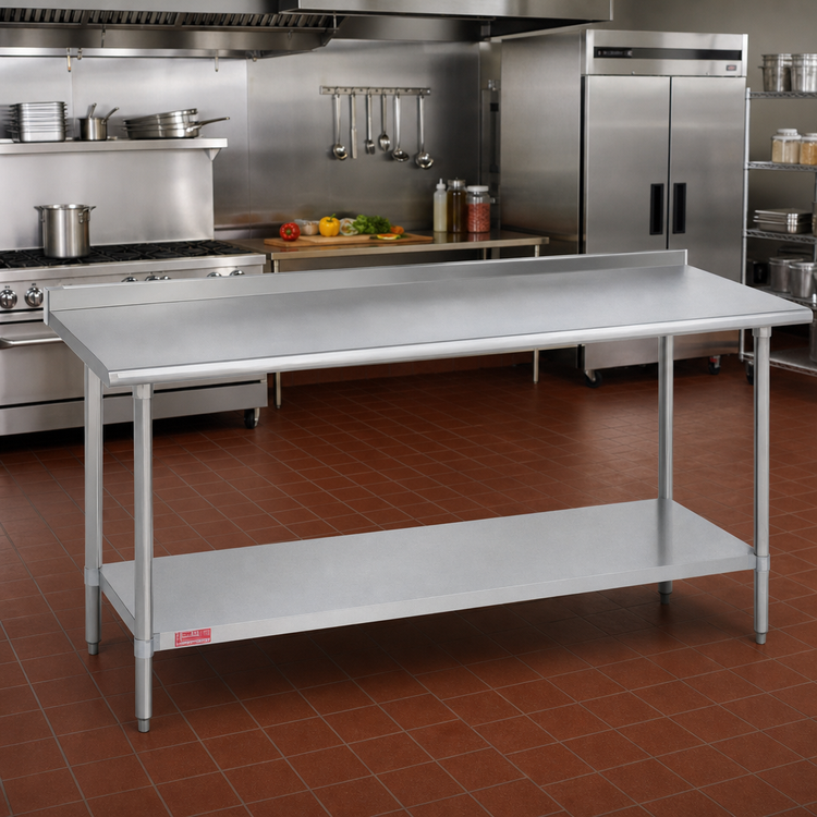 Product image #2 for Duke Deluxe 316 Series Stainless Steel Work Table with 1-1/8" Straight Riser, 120" x 36", Galvanized Undershelf