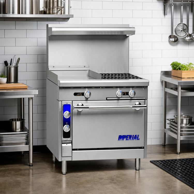Product image #2 for Imperial Spec Series 36-Inch Heavy Duty Gas Range with 2 Open Burners, 18-Inch Griddle, and Convection Oven