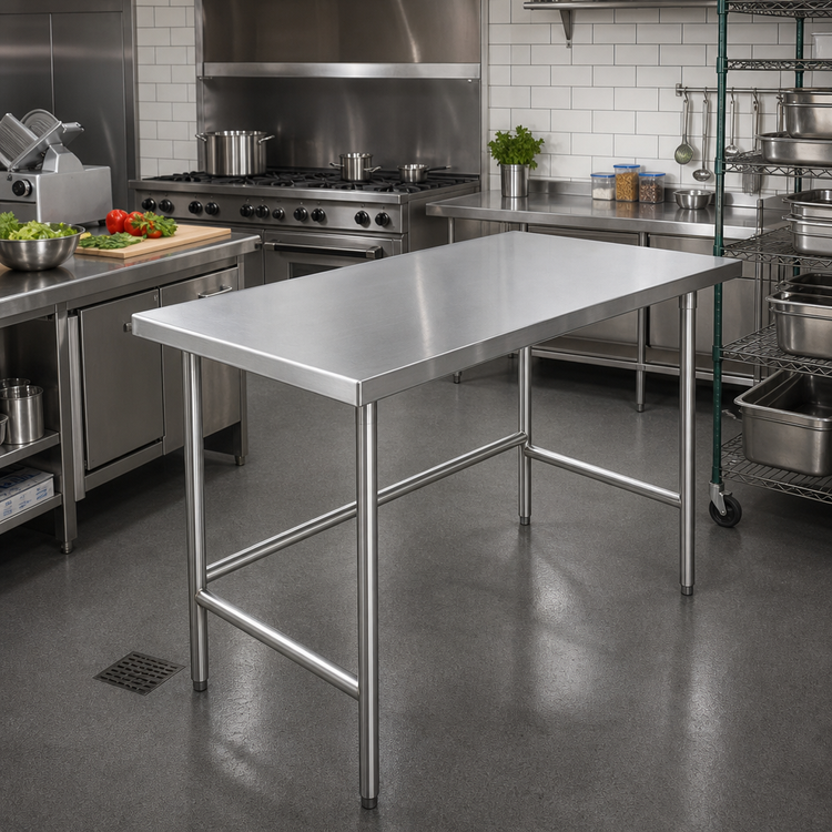 Product image #2 for Advance Tabco 48" x 36" 14 Gauge 304 Stainless Steel Top Work Table with Open Base and Countertop Edge