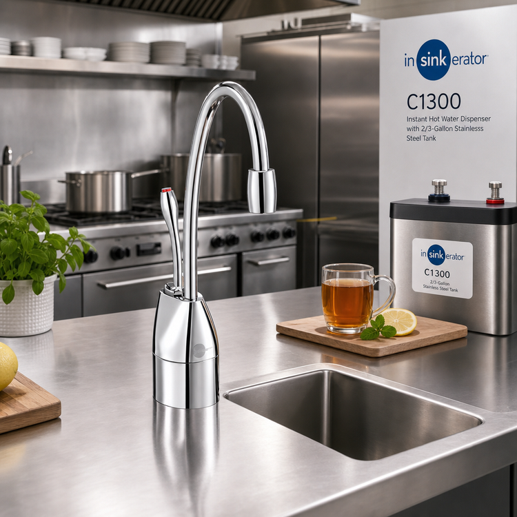 Product image #2 for InSinkErator C1300 Built-In Instant Hot Water Dispenser with 2/3-Gallon Stainless Steel Tank and Chrome Gooseneck Faucet
