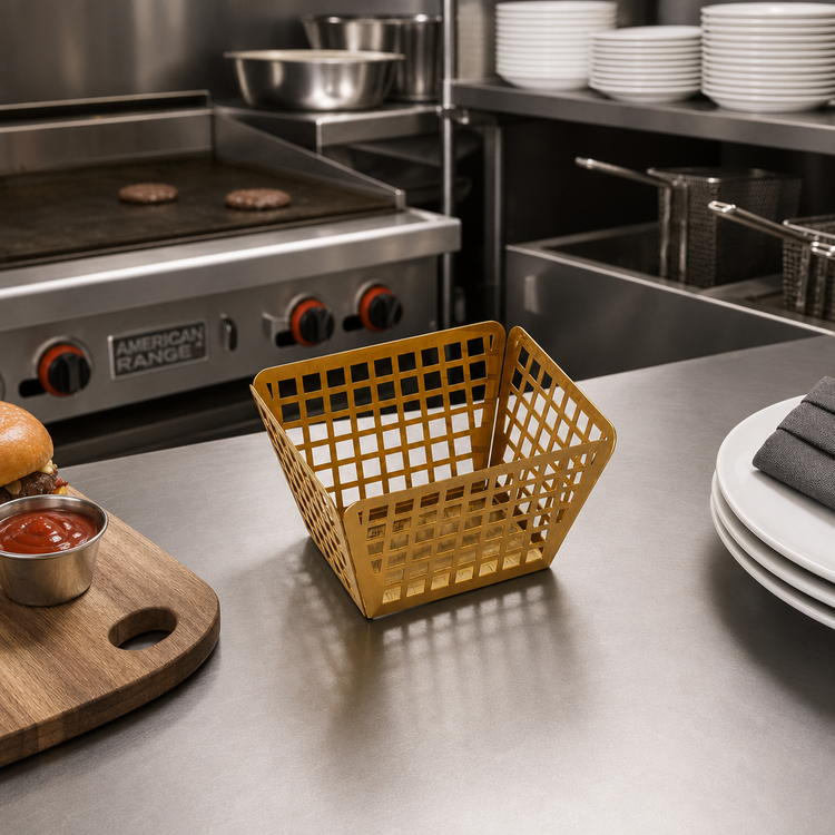 Product image #3 for American Metalcraft Gold Rectangular Laser-Cut Fry Basket, 5 x 4 x 3 Inches
