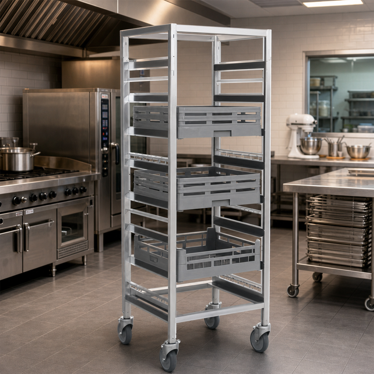 Product image #2 for Panco Mobile Full-Height Open-Side Aluminum Utility Rack with Slides for 20 x 20 Racks