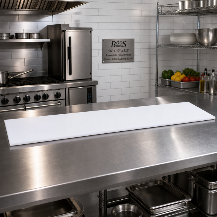 Product image #2 for John Boos 96 Inch x 10 Inch x 1/2 Inch Reversible Polyethylene Steam Table Cutting Board