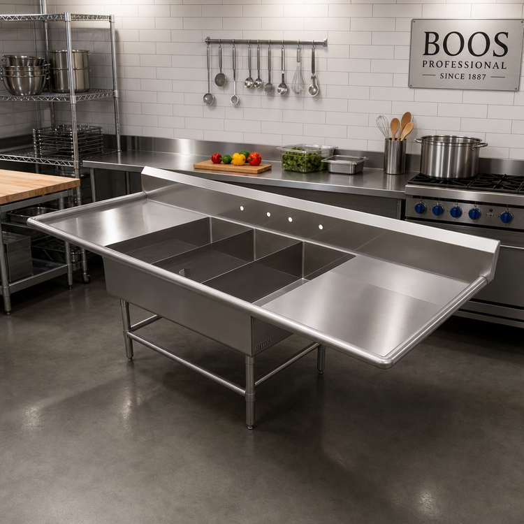 Product image #2 for John Boos Pro-Bowl 3-Compartment Platter Sink with Dual Drainboards, 81-1/4 Inch x 36-1/2 Inch x 43 Inch
