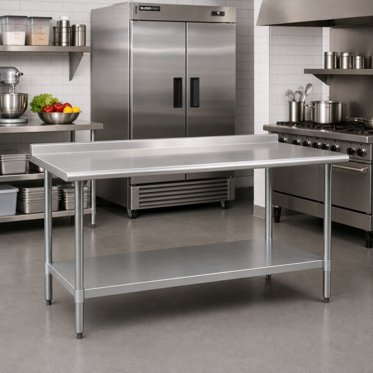 Product image #2 for BlendPort Budget Series 84-Inch x 24-Inch Stainless Steel Work Table with Rear Upturn and Adjustable Undershelf