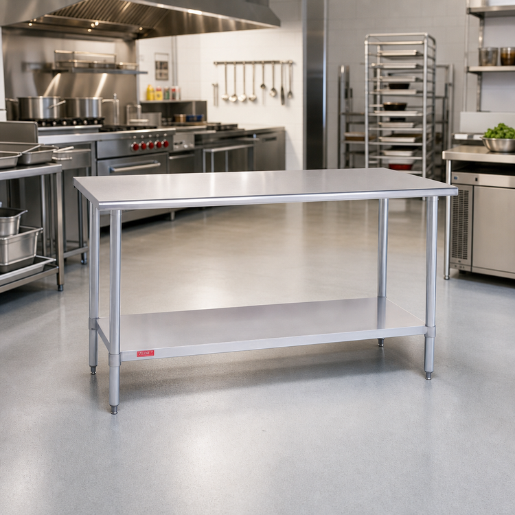 Product image #2 for Stainless Steel Work Table, 48 x 24 x 36 Inches, 14-Gauge Top, Open Base with Undershelf, No Backsplash
