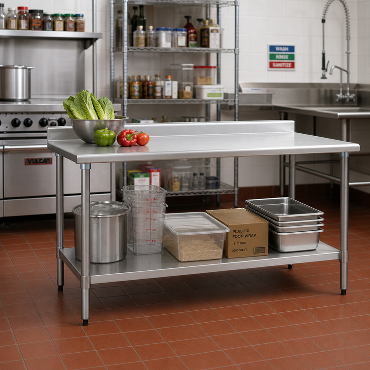 Product image #2 for BlendPort Deluxe Series 16-Gauge 300-Series Stainless Steel Work Table with Backsplash and Undershelf, 48 in. W x 30 in. D