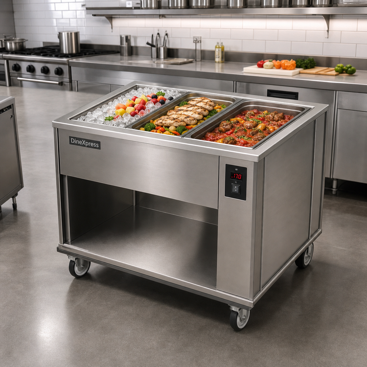 Product image #2 for DineXpress DXP3HCI 3-Pan Modular Hot/Cold Food Serving Counter with Ice Pan and Heated Well