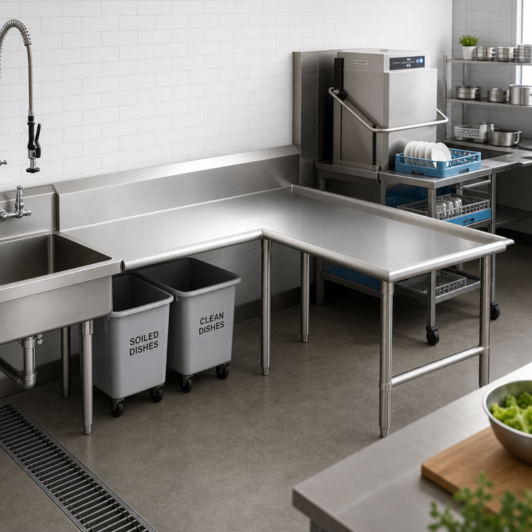 Product image #2 for John Boos Pro-Bowl L-Shaped Island Clean Dishtable, 60 x 72 Inches, Left-to-Right