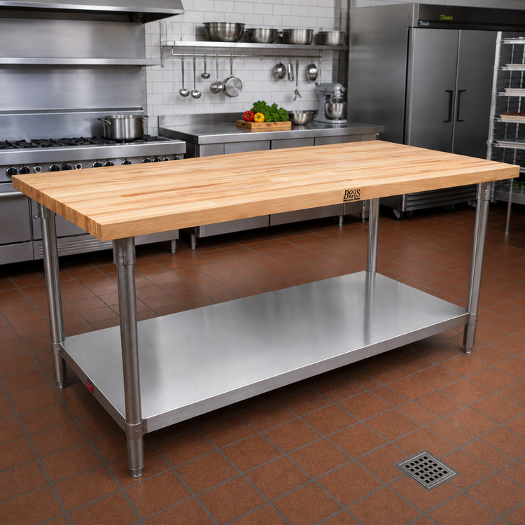 Product image #2 for John Boos TNS17A 108" x 36" Northern Hard Rock Maple Wood Top Work Table with Stainless Steel Base and Adjustable Undershelf