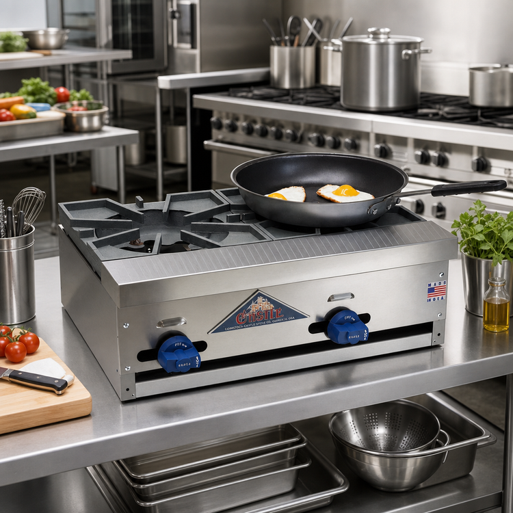 Product image #2 for Comstock-Castle FHP2 Countertop Gas Hot Plate, 24-Inch Wide, 2-Burner, Without Legs