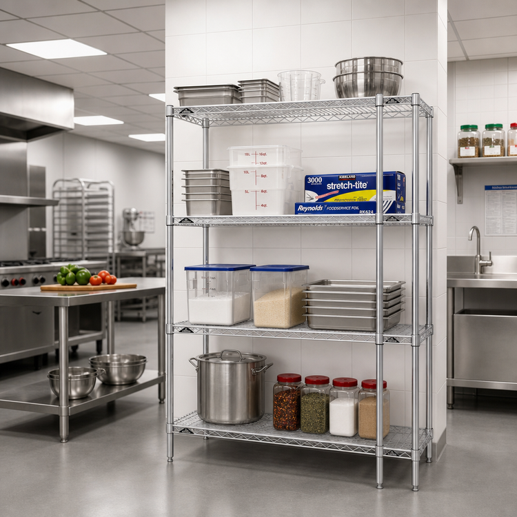 Product image #2 for Metro Super Erecta Brite Stationary Starter Wire Shelving Unit, 48"W x 18"D x 63"H, 4 Shelves