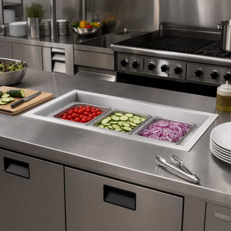 Product image #2 for Randell Drop-In Ice-Cooled 3-Pan Cold Food Well, 43-3/4 in. x 26 in.