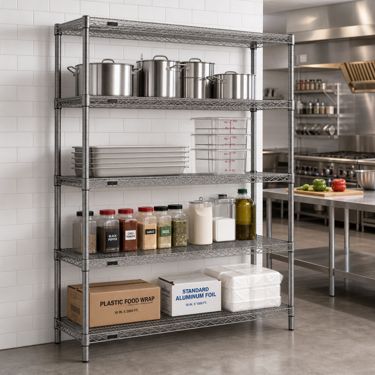 Product image #2 for Redi-Pak Commercial 4-Tier Stationary Wire Shelving Unit, 60W x 18D x 63H, Pewter Gray Epoxy Finish