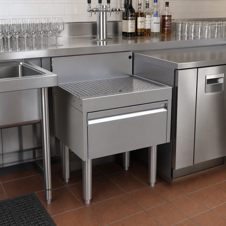 Product image #2 for Glastender Underbar Drainboard Half Cabinet with Door, 24 Inch Wide x 19 Inch Deep, Stainless Steel