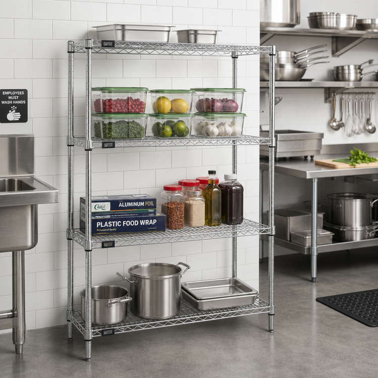 Product image #2 for Quantum 48 Inch x 12 Inch x 54 Inch Wire Shelving Starter Kit with 4 Shelves, Chrome Plated