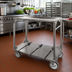 Thumbnail image #2 for FWE Stainless Steel Institutional Tray Transport Cart with 2 Shelves, 3 Straps, and 8-Inch Casters