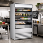 Thumbnail image #2 for Omcan USA 41469 48-Inch Open-Air Refrigerated Merchandiser Floor Case, 24.7 Cu. Ft., 4 Adjustable Shelves, Self-Contained Refrigeration
