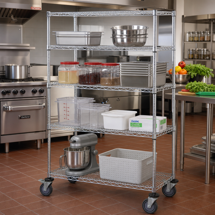 Product image #2 for Quantum 60"W x 24"D x 69"H Mobile Wire Shelving Cart with 4 Shelves