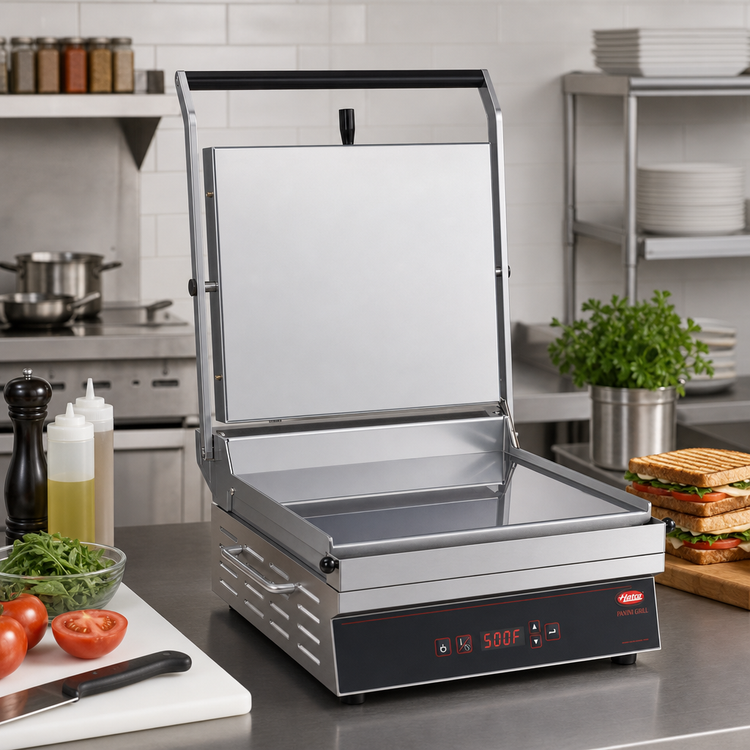 Product image #3 for Hatco Single Flat-Plate Countertop Panini Grill with Digital Controls, 500°F Max
