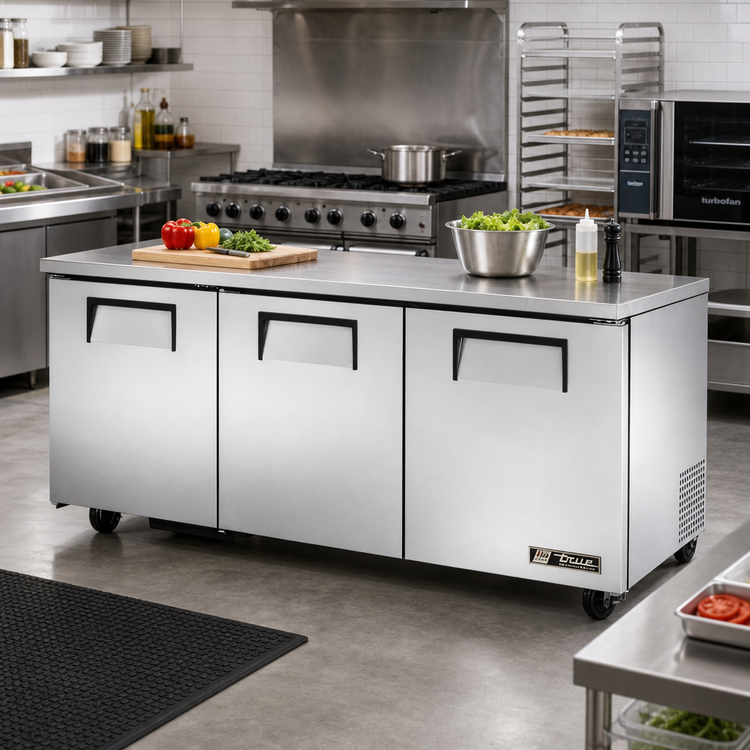 Product image #2 for True TUC-72-HC Three-Section Undercounter Refrigerator with Solid Doors, 72 Inch Wide
