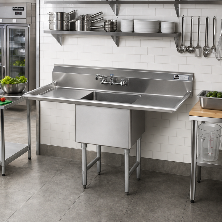 Product image #2 for Advance Tabco Special Value 1-Compartment Fabricated Sink with 24-Inch Left and Right Drainboards, 24 x 24 x 14 Bowl, 72-Inch Wide