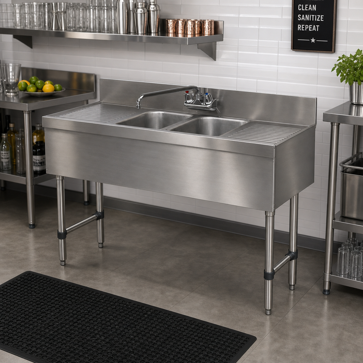 Product image #2 for Advance Tabco Special Value Series 48-Inch 2-Compartment Stainless Steel Bar Sink with Dual 12-Inch Drainboards