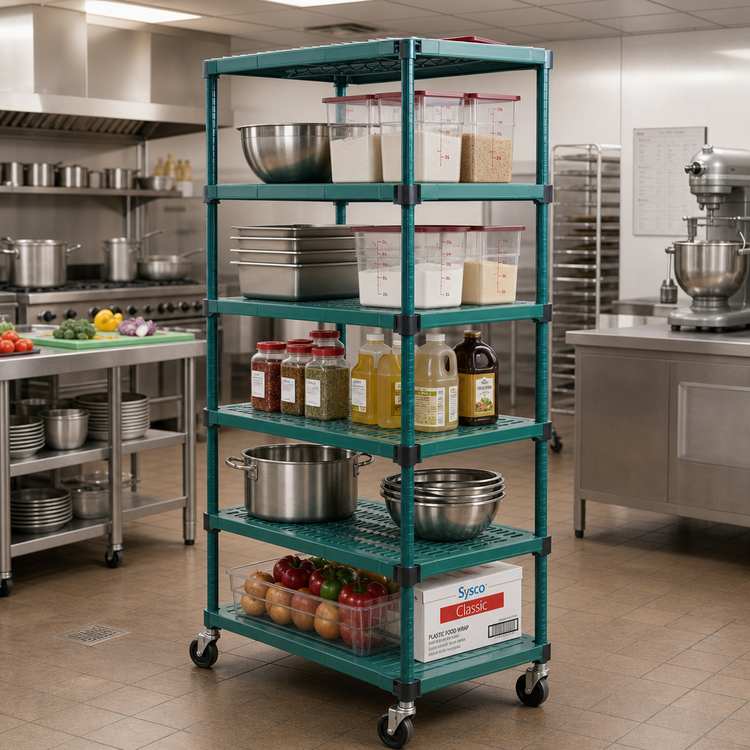 Product image #2 for QuadPlus Mobile Starter Wire Shelving Unit, 5-Tier, 36 x 24 x 74 Inches, Green Epoxy Finish