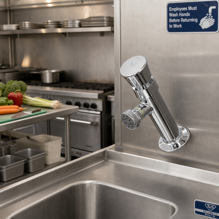 Product image #2 for T&S Brass B-0800 Heavy-Duty Slow Self-Closing Metering Faucet, Splash/Wall Mount, Push Button