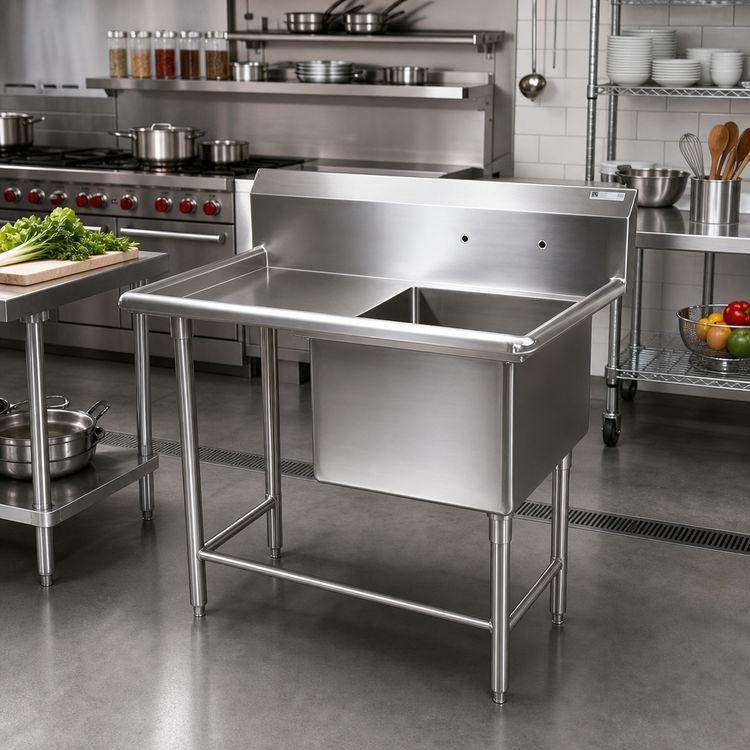 Product image #2 for John Boos Pro-Bowl 1-Compartment Stainless Steel Floor Model Sink with Left Drainboard and 10-Inch Backsplash