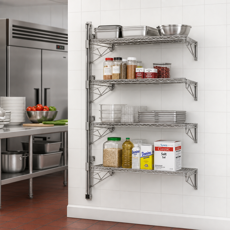 Product image #2 for Eagle Adjustable Post Wire Wall Mount Prepackaged End Unit, 4-Shelf, for 18-Inch Deep Shelves, Stainless Steel