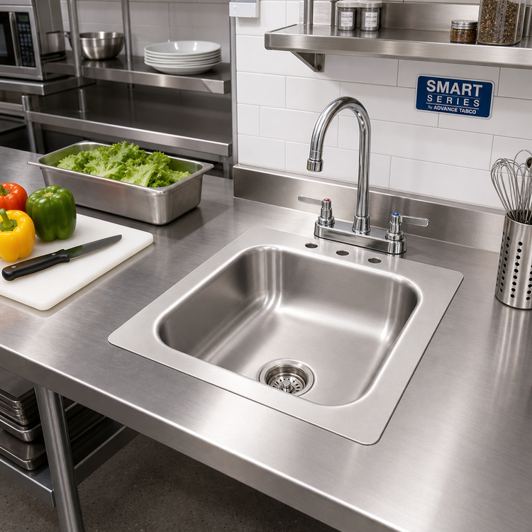 Product image #2 for Advance Tabco Smart Series 1-Compartment Self-Rim Drop-In Sink, 16 x 14 x 7-1/2-Inch Bowl, 304 Stainless Steel