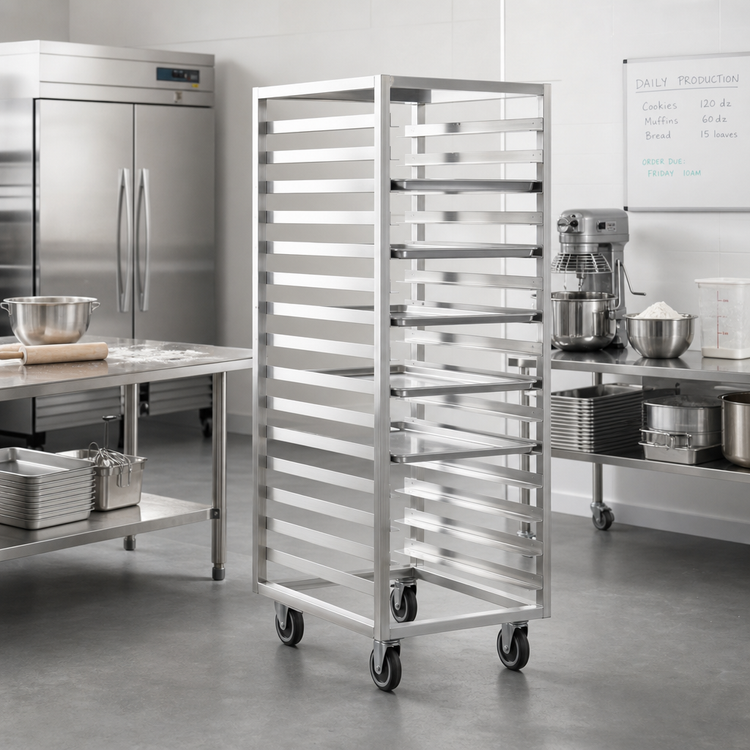 Product image #2 for Panco Stainless Steel Roll-In Refrigerator Rack, Open Frame, Front Load, for 12" x 20" or 20" x 24" Pans
