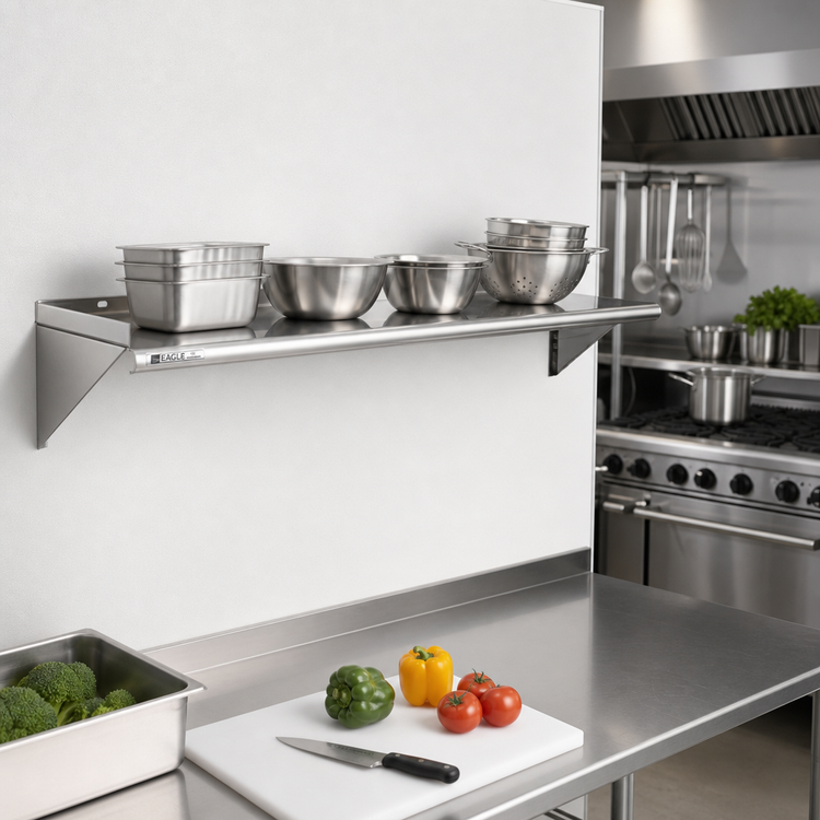 Product image #2 for Eagle Group 36-Inch Wall-Mounted Tab-Lock Shelf, 12-Inch Deep, 16-Gauge Type 430 Stainless Steel