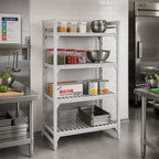 Thumbnail image #3 for Cambro Camshelving® Premium CPU213664V4480 4-Shelf Vented Polypropylene Starter Shelving Unit, 21"D x 36"W x 64"H, Speckled Gray