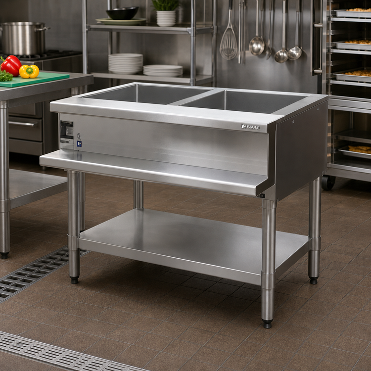 Product image #2 for Eagle Group 33-Inch Natural Gas Water Bath Hot Food Table with 2 Openings, Open Base