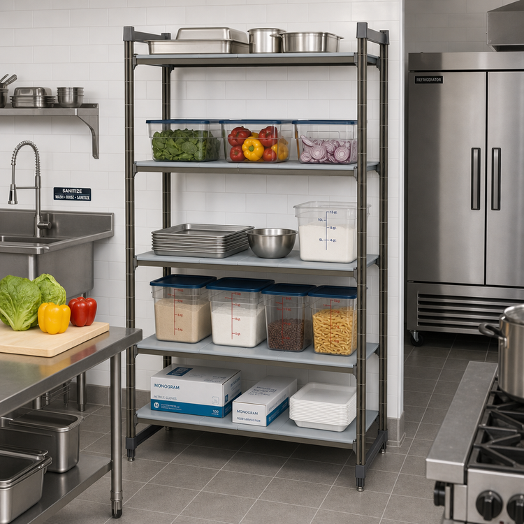 Product image #2 for Cambro Camshelving Basics Plus 5-Tier Solid Stationary Starter Shelving Unit, 21-Inch Deep x 48-Inch Long x 84-Inch High, Brushed Graphite