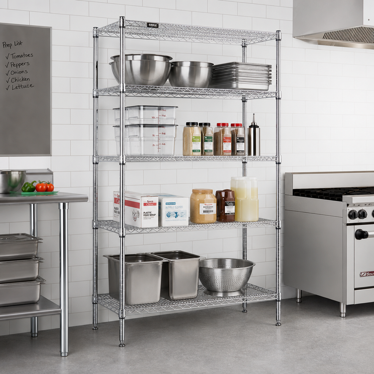 Product image #2 for Eagle Group 5-Tier Stationary Chrome-Plated Wire Shelving Starter Unit, 72W x 24D x 74H