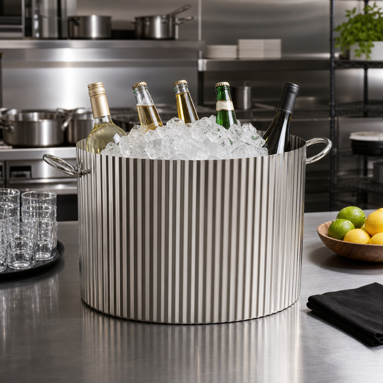 Product image #3 for American Metalcraft Fluted Stainless Steel 16 Qt. Beverage Tub
