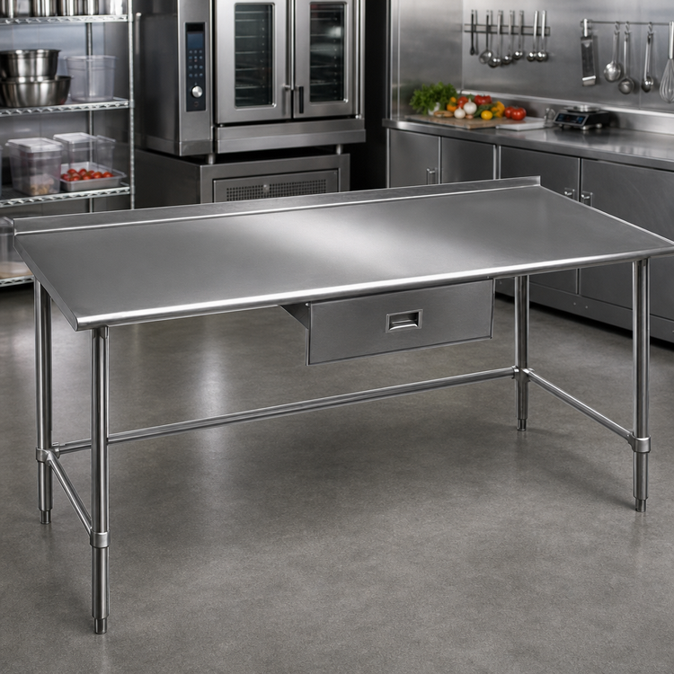 Product image #2 for Deluxe Series 84 Inch x 24 Inch 16-Gauge 300-Series Stainless Steel Work Table with Rear Upturn and Tubular Base