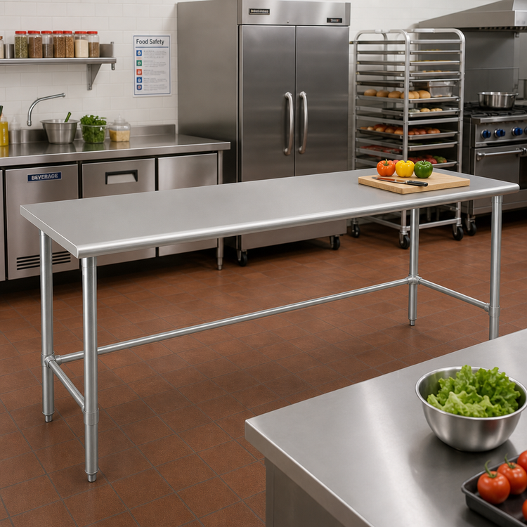Product image #2 for Eagle Group Budget Series 120-Inch x 24-Inch Stainless Steel Work Table with Galvanized Tubular Base