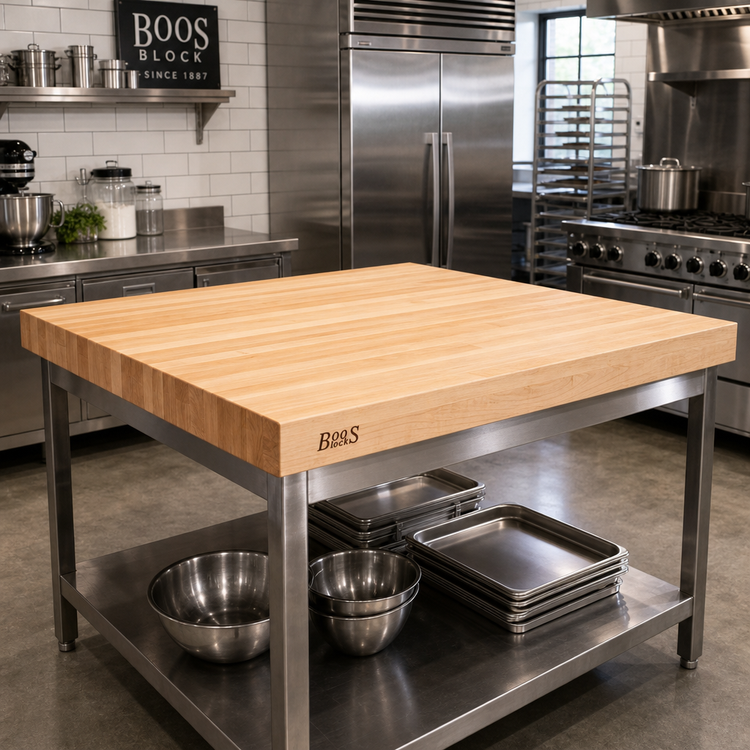 Product image #2 for John Boos Boos Block 48 x 48 Inch Square Edge Grain Maple Kitchen Countertop, 1-3/4 Inch Thick, Varnique Finish