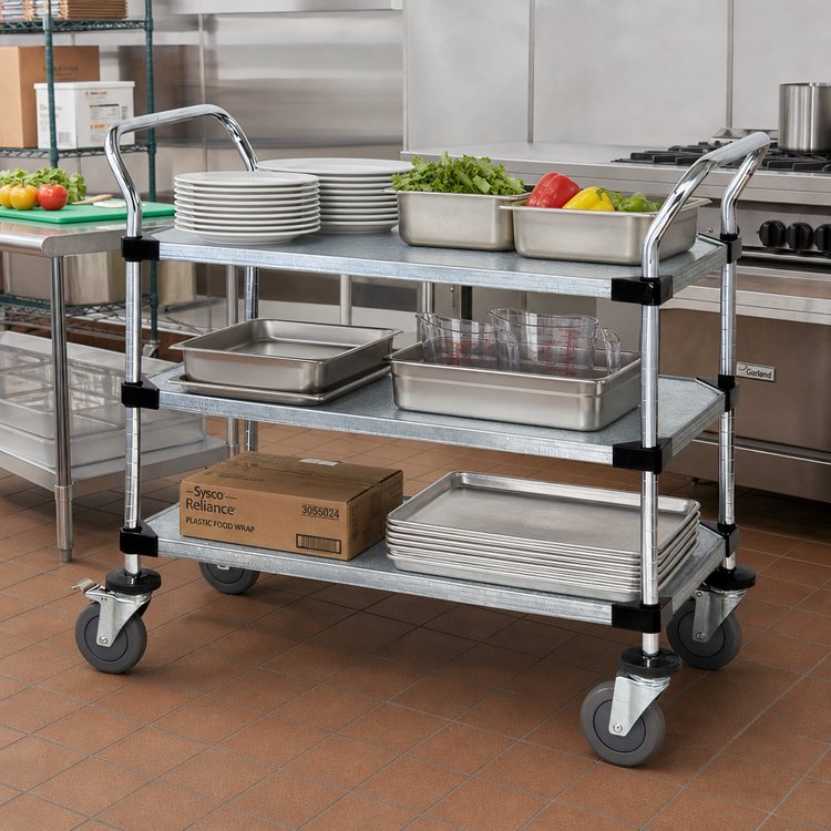 Product image #2 for Quantum 36 x 24 x 37-1/2 Inch 3-Shelf Stainless Steel Utility Bus Cart