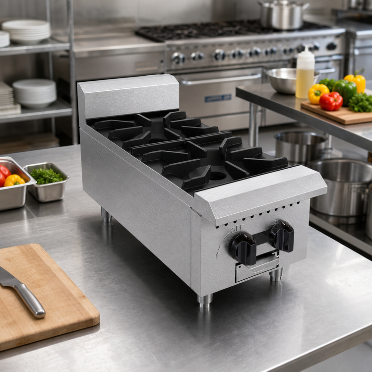 Product image #2 for Serv-Ware 12-Inch 2-Burner Natural Gas Hot Plate with Cast Iron Grates and Stainless Steel Front and Sides