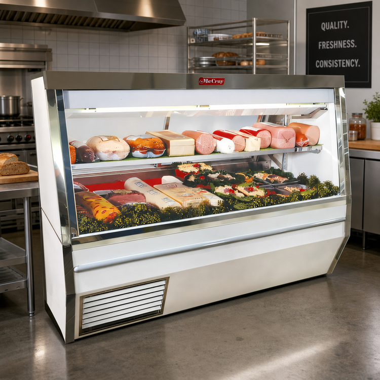 Product image #2 for Howard-McCray 34N Series 72-Inch Double Duty Deli Meat & Cheese Service Case with Self-Contained Refrigeration and LED-Lit Adjustable Mezzanine Shelf