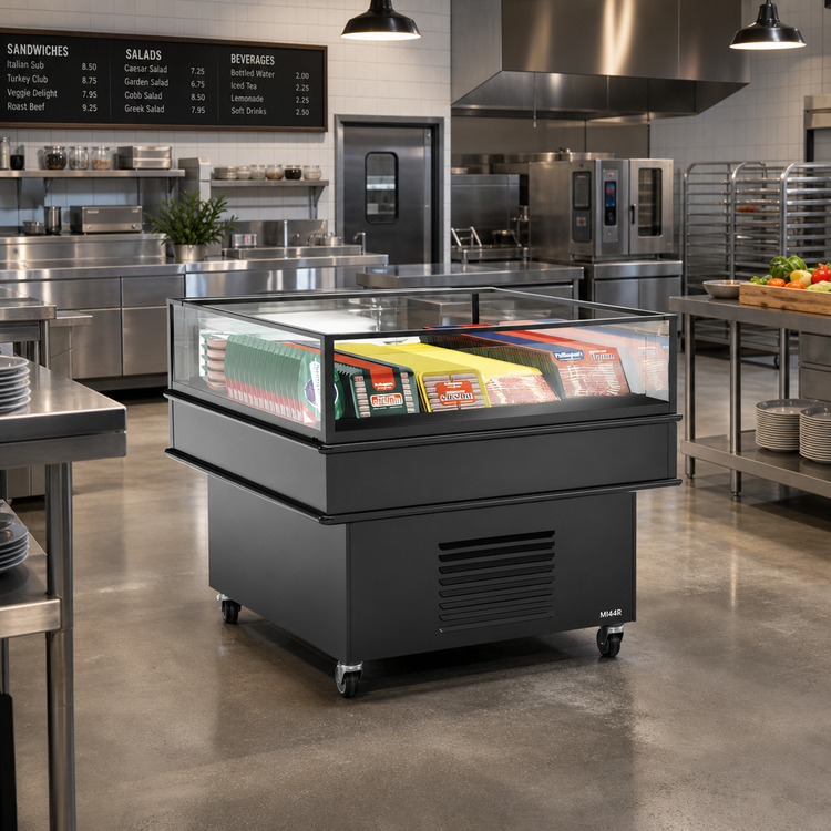 Product image #2 for Oasis 4-Foot Mobile Refrigerated Self-Service Island Display Case with Self-Contained R290 Refrigeration