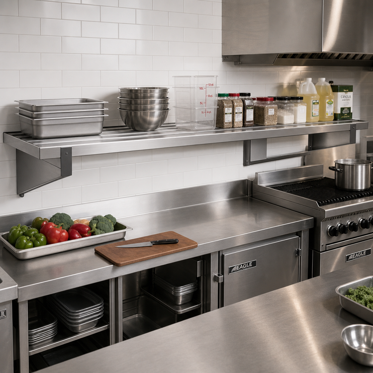 Product image #2 for Eagle Group Cooking Line Heavy Duty Wall Shelf, 120"W x 21"D Stainless Steel