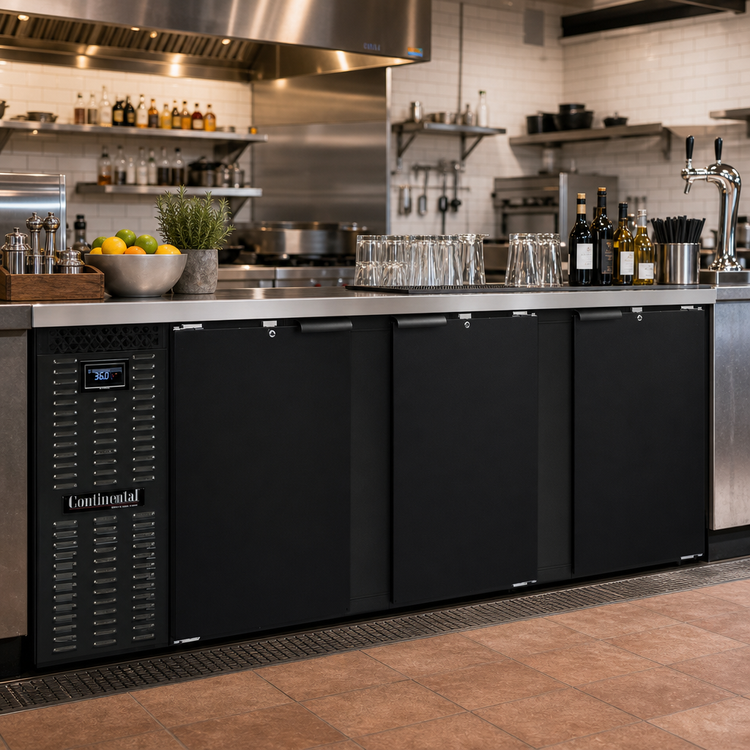 Product image #2 for Continental Refrigerator BB90N 90" Black Enamel Three-Door Refrigerated Back Bar Cooler