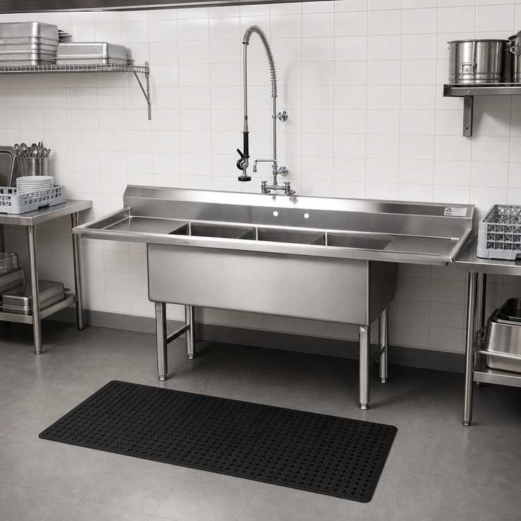 Product image #2 for Advance Tabco 3-Compartment Fabricated Sink with Left and Right Drainboards, 93-Inch Long, 14-Gauge 304 Stainless Steel